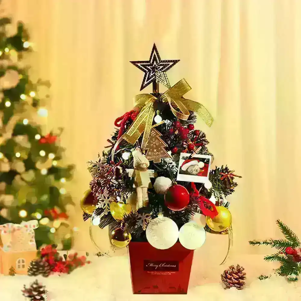 Tabletop Xmas Tree Artificial Mini Christmas Pine Tree with LED String Lights