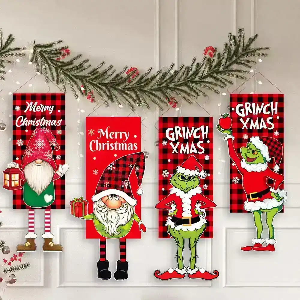 4Pcs Christmas Decorations Grinch Hanging Feet Doll Hanging Doll Hanging Flag
