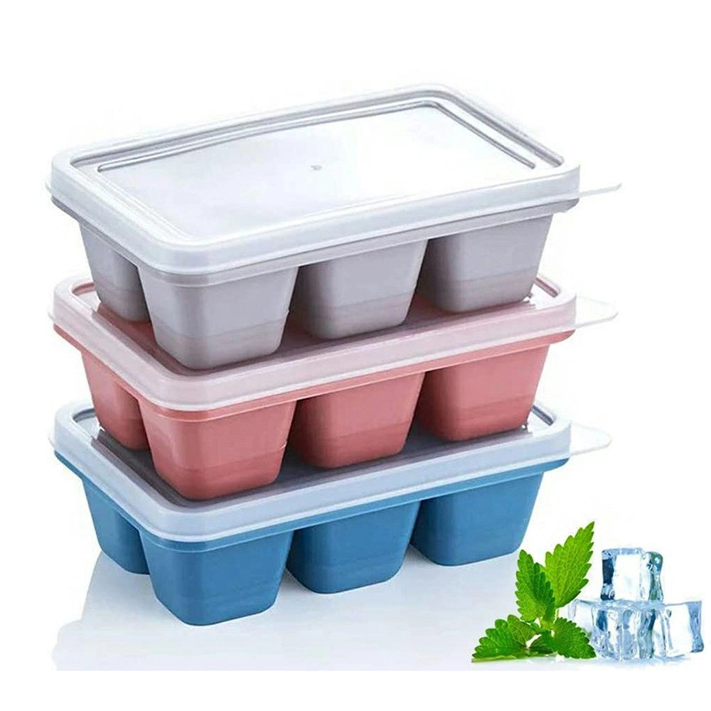 3pcs DIY square ice cube mold with lid for household use 6 bottom ice tray