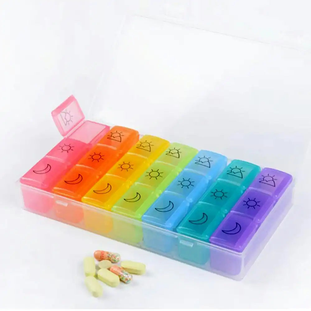 Weekly Pill Organizer 3/4 Times-A-Day 7 Day Pill Box  Medicine Organizer