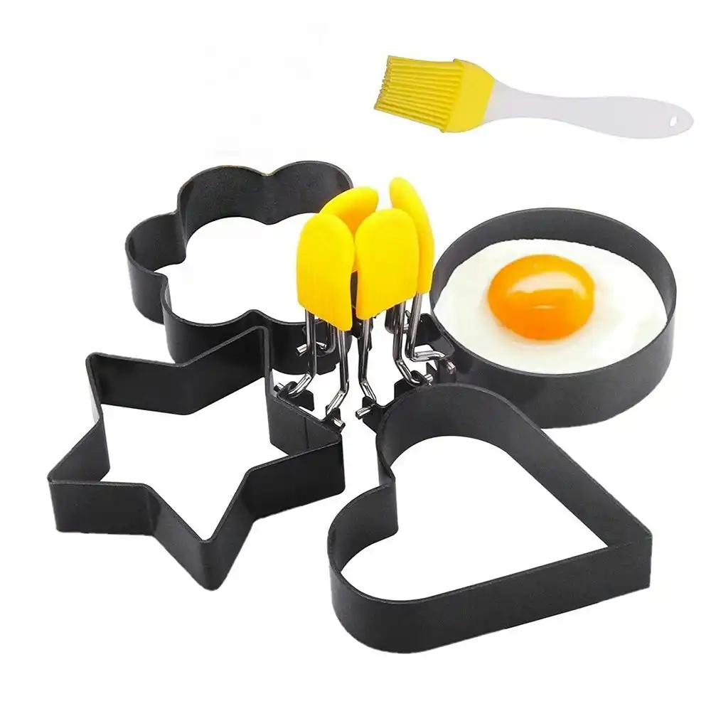 4 Pack Round Heart Star Flower Shaped Fried Egg Molds-black