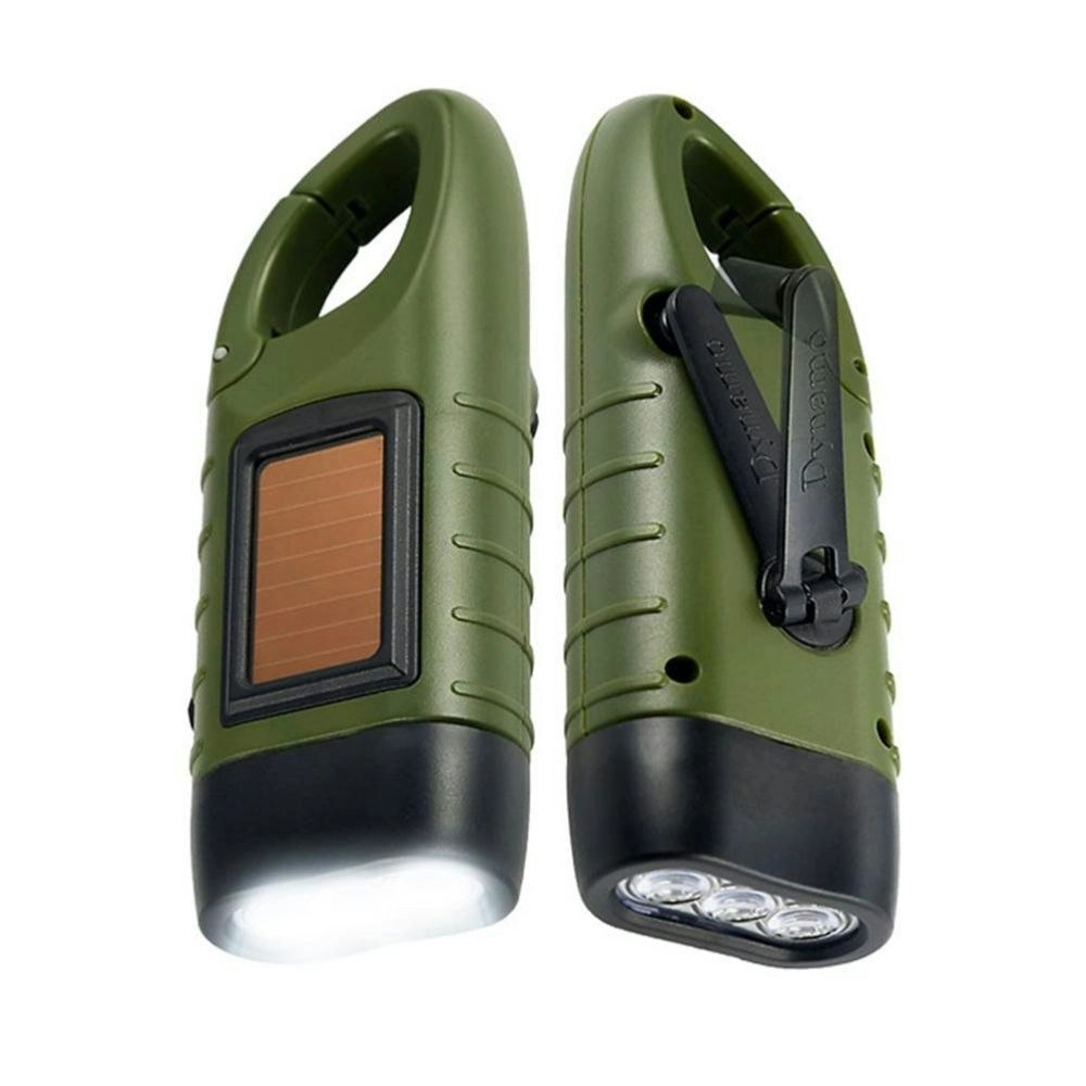 Hand Crank Solar Powered Flashlight Emergency Rechargeable Led Flashlight-Army Green