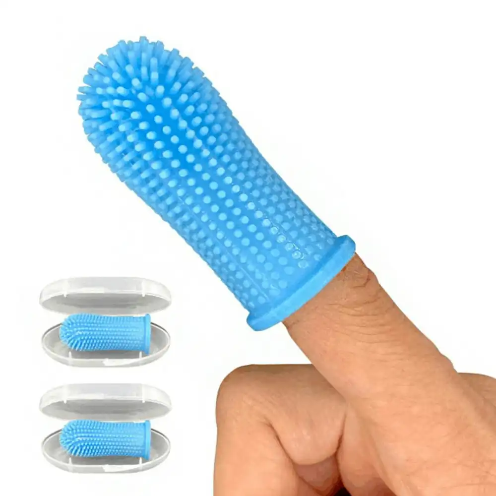 2Pcs Silicone Pet Toothbrush 360o Dog Finger Cover Toothbrush