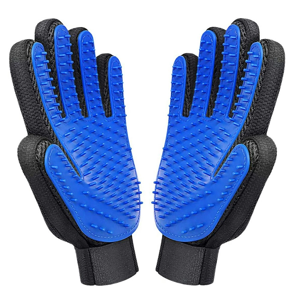 1 Pair of Pet Grooming Shedding Brush Gloves Pet Bathing Massage-Blue