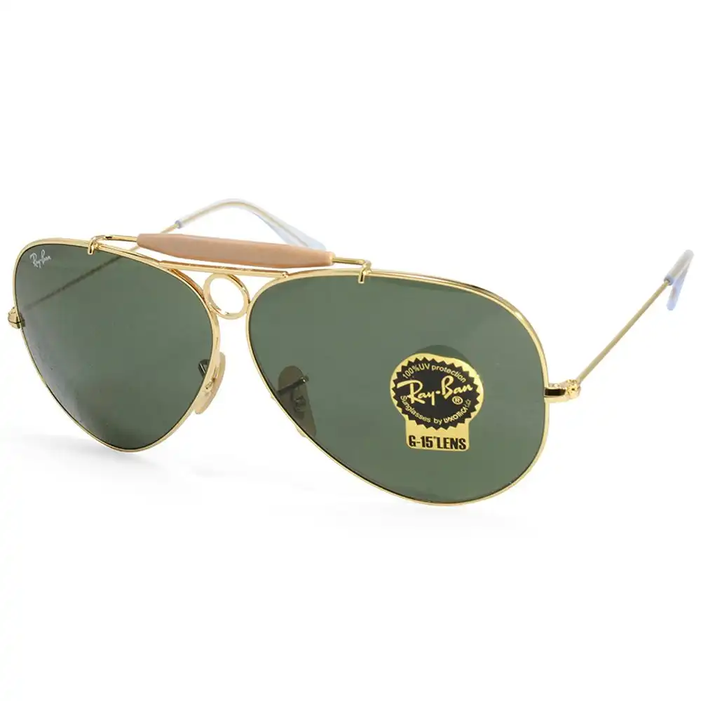 Ray-Ban RB3138 001 Aviator Shooter Gold/Green Unisex Sunglasses Size 58 & 62