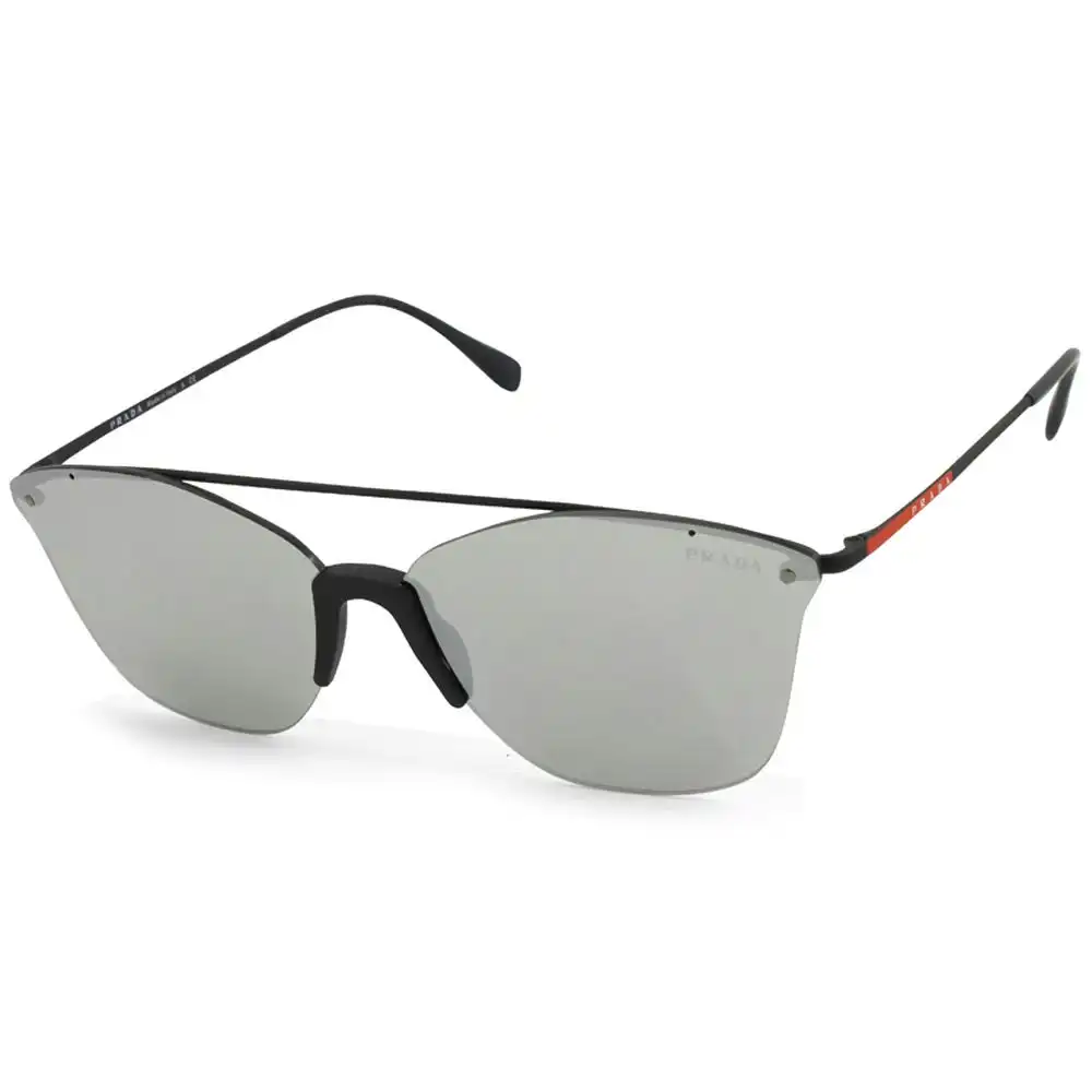 Prada Sports Black/Silver Mirror Flat Unisex Sunglasses PS52US DG02B0