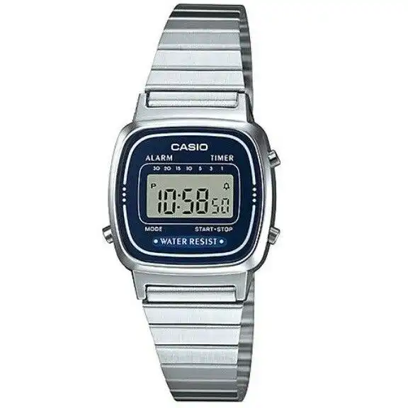 Casio LA670WA-2 Silver Dark Blue Small Stainless Steel Women's Digital Watch