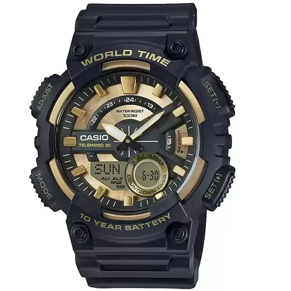 Casio Men's World Time Digital Sport Watch, Black/Gold AE1000W-1A3V 