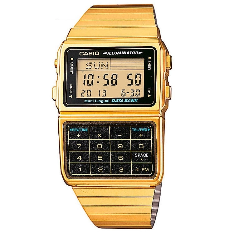 Casio DBC-611G-1 Databank Gold Tone Unisex Digital Calculator Watch