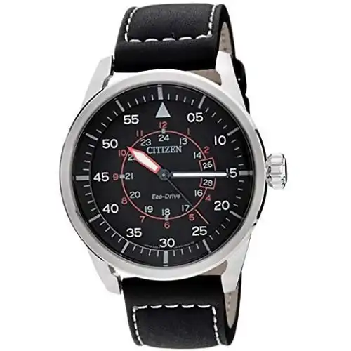 Citizen Eco-Drive Aviator AW1360-04E Black Leather Strap Solar Men's Analog Watch