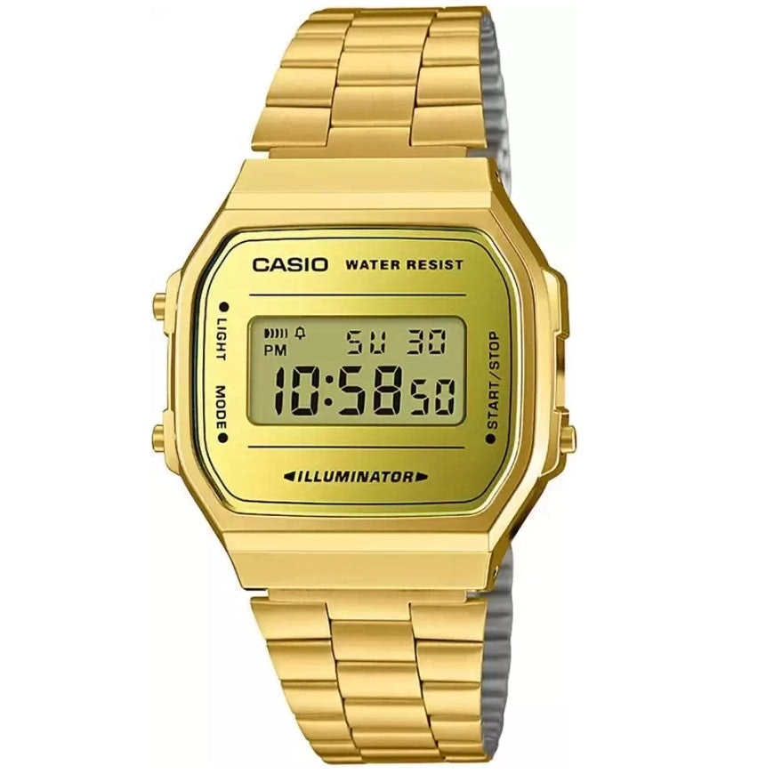 Casio A168WEGM-9 Gold Mirror Face Retro Style Stainless Steel Unisex Digital Watch