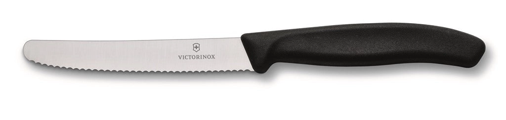 Victorinox Tomatoe & Sausage Knife Round Tip - Wavy Edge - Black 11cm