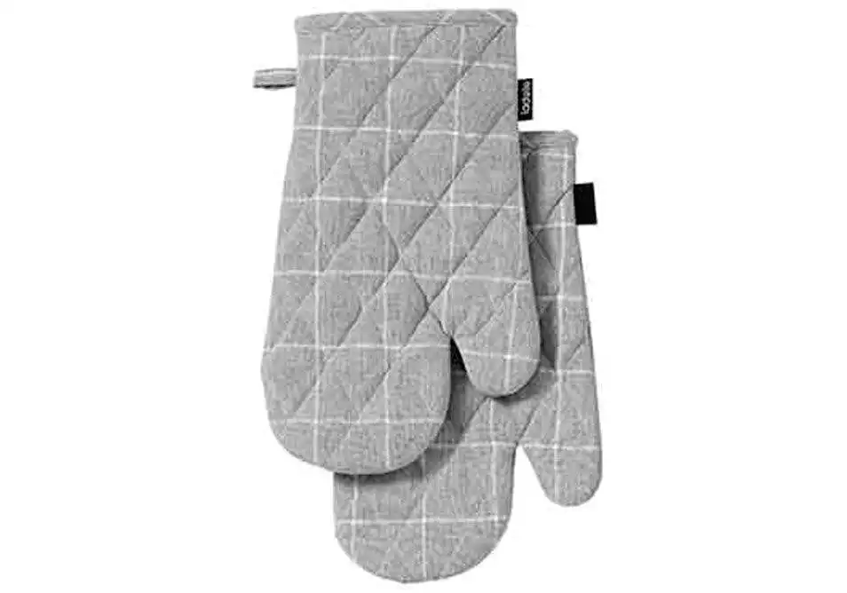 Ladelle Eco Check Grey 2pk Oven Mitt