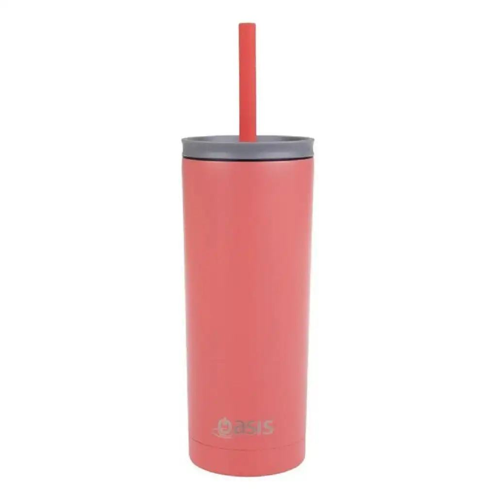 Oasis Super Sipper Insulated Tumbler W/Silicone Straw 600ml - Coral