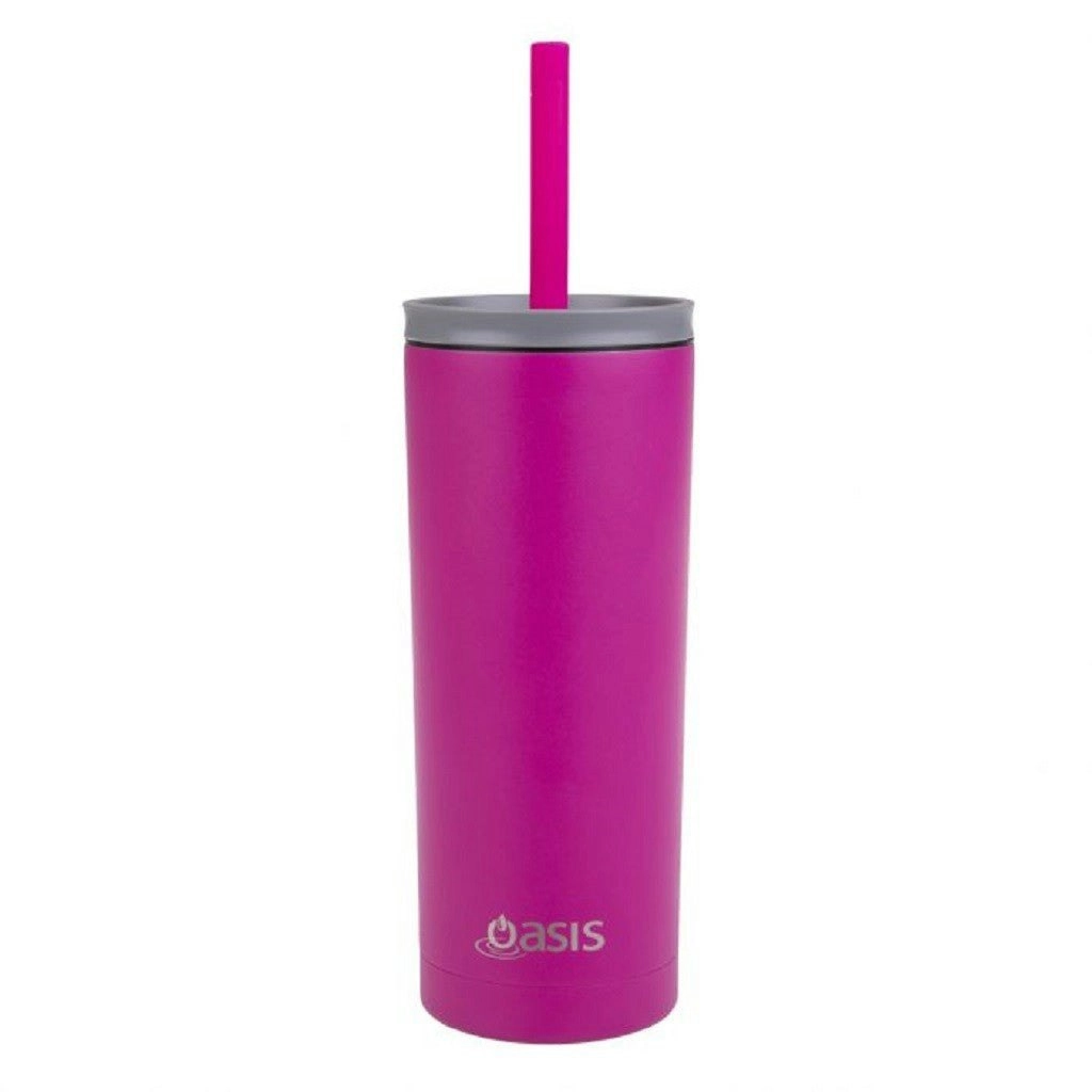 Oasis Super Sipper Insulated Tumbler W/Silicone Straw 600ml - Fuchsia