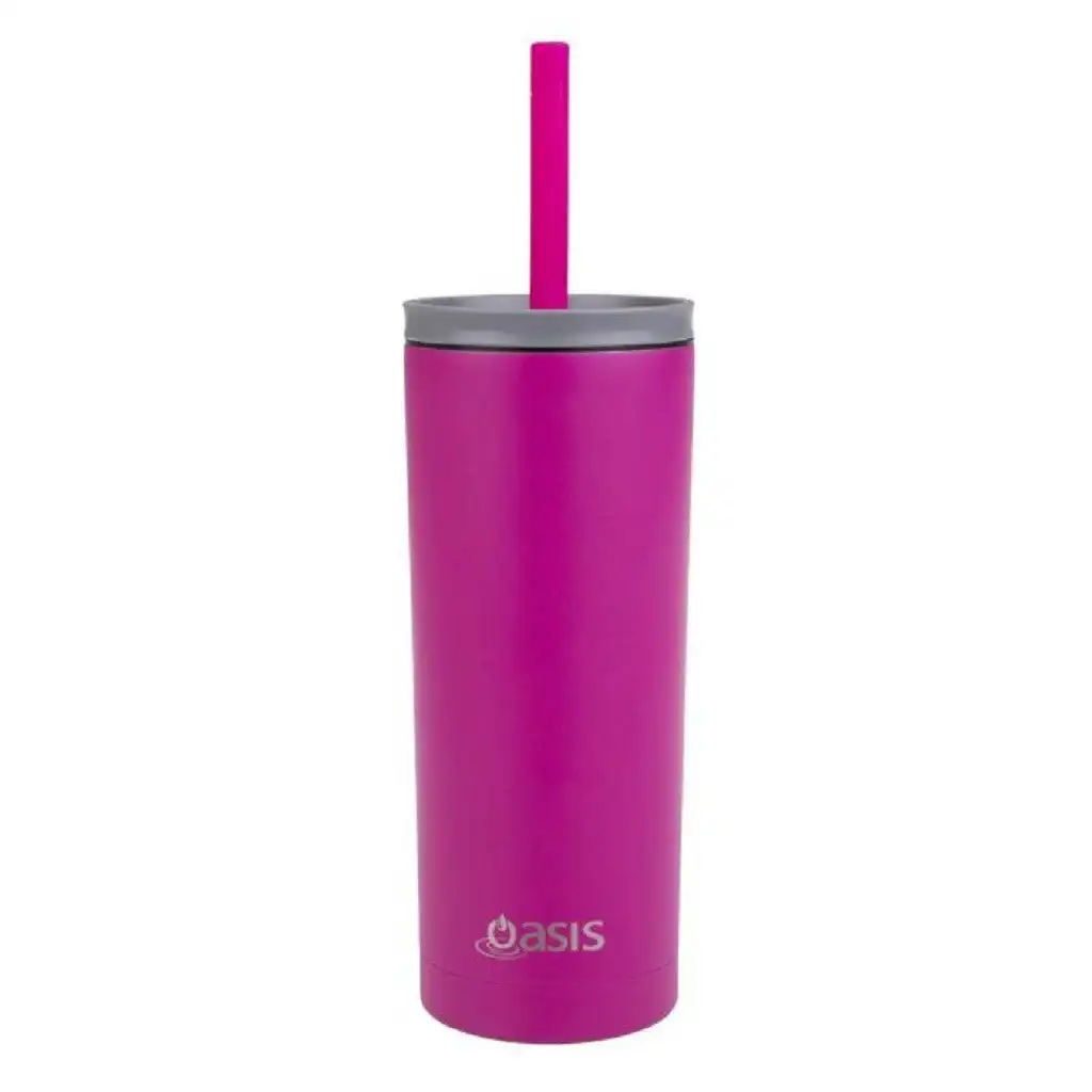 Oasis Super Sipper Insulated Tumbler W/Silicone Straw 600ml - Fuchsia