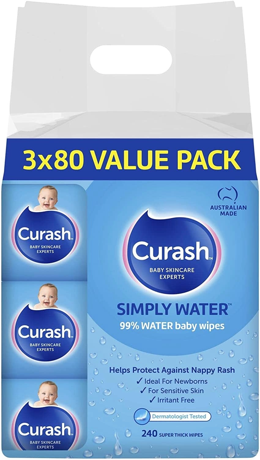 Curash Simply Water Baby Wipes 3x80 Pack