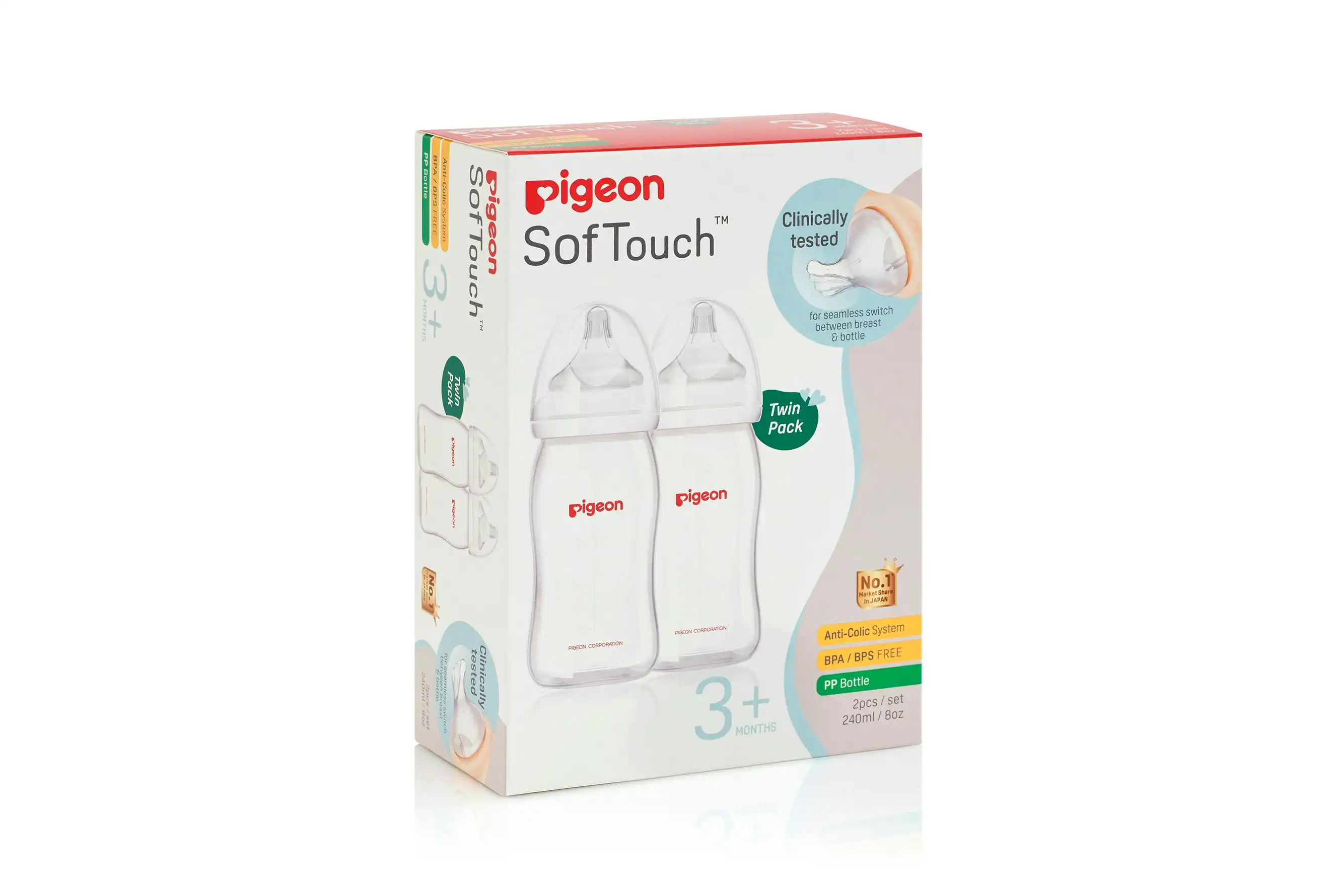 PIGEON SofTouch Bottle PP Twin Pack 240ml