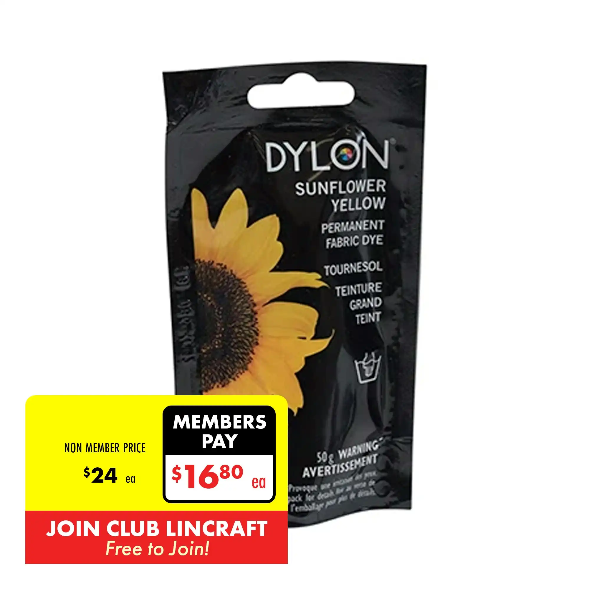 Dylon Hand Fabric Dye, Sunflower Yellow- 50g