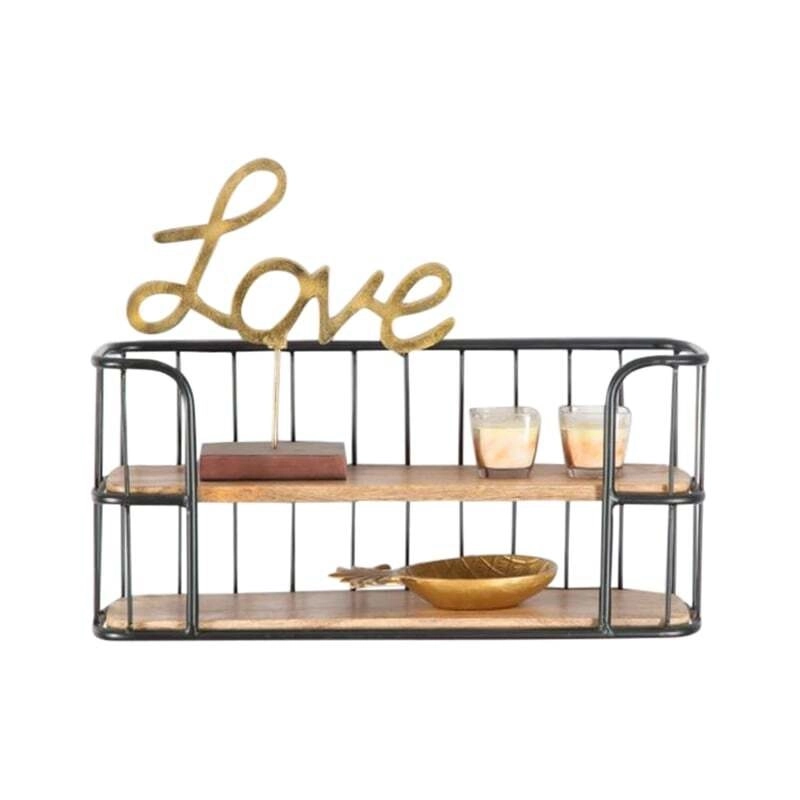 Willow & Silk Wood/Metal 64cm 2-Tier Wall Shelf/Organiser