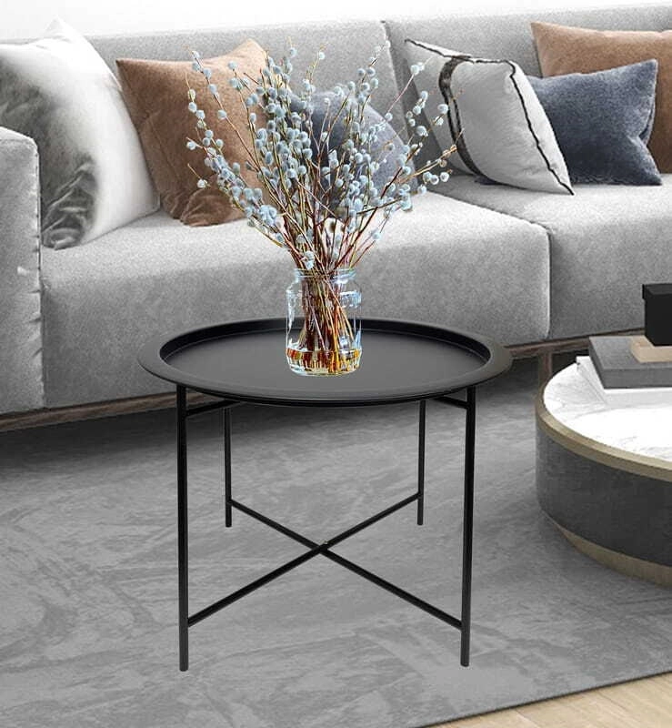 Willow & Silk Round 47cm Iron Black Stool/Coffee Table