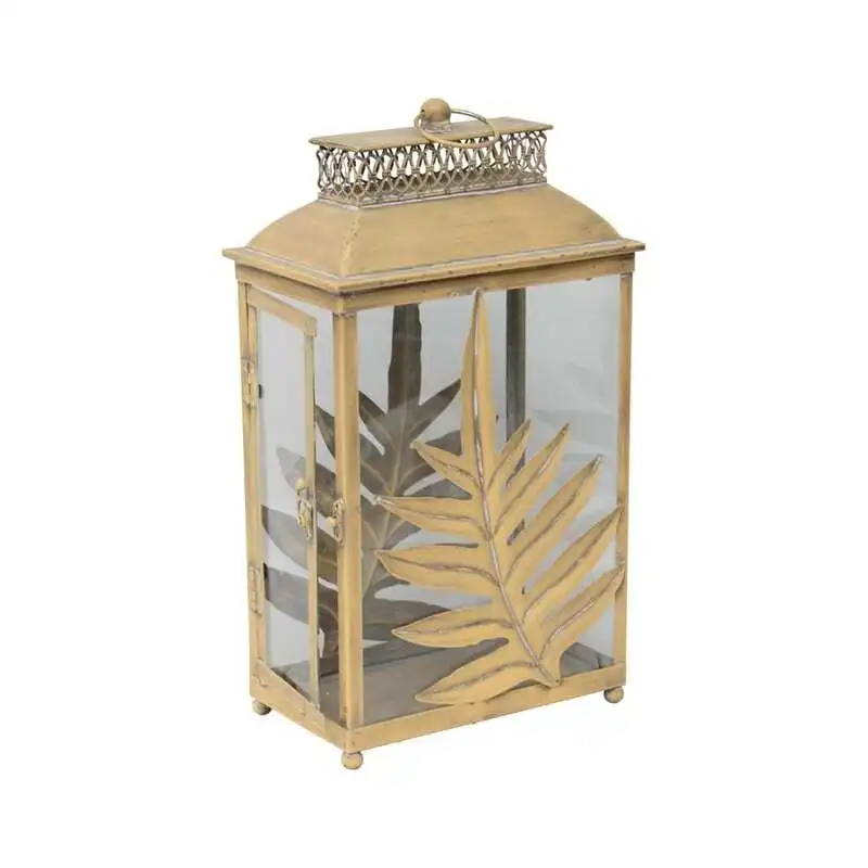 Willow & Silk Golden 44.5cm Tribal Iron/Glass Lustre Leaf Lantern