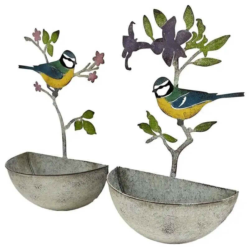 Willow & Silk 40cm Set of 2 Bird/Tree Wall Planters/Pots