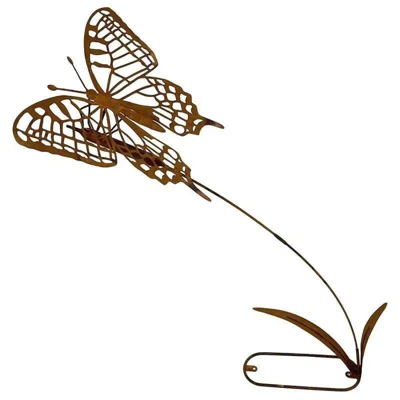 Willow & Silk Rustic 108cm Metal Flying Butterfly Garden Figurine/Stake