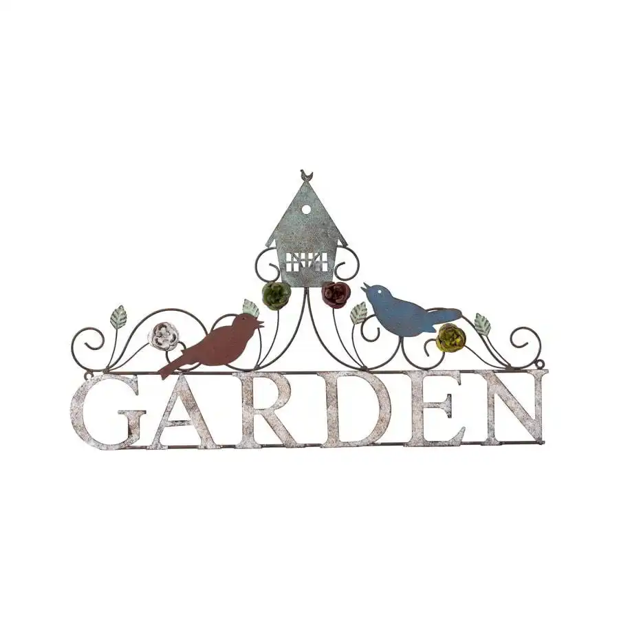 Colourful Birds Flowers Metal Garden Wall Sign