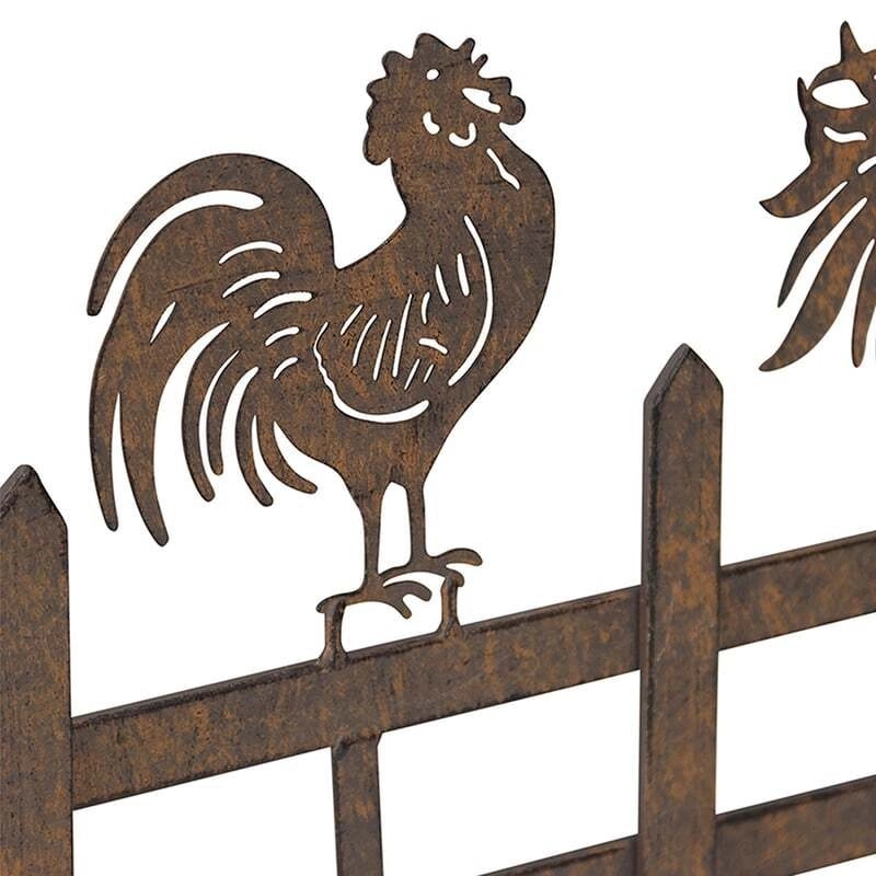 Willow & Silk Metal 56cm Rusty 'Chooks On Fence' 5-Hook Hanger/Organiser