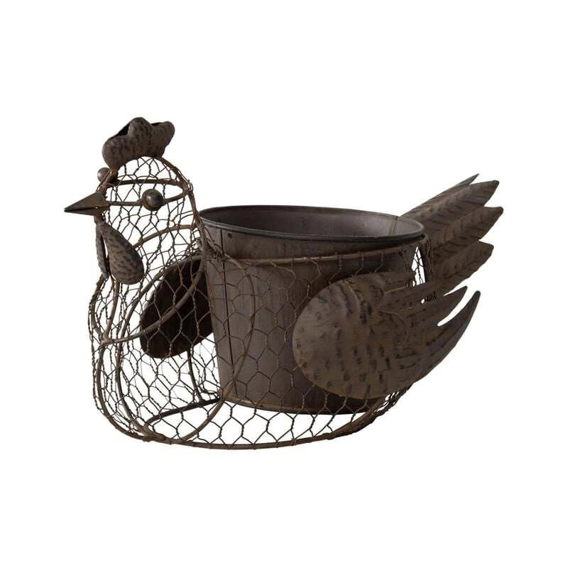 Willow & Silk Metal 35cm Rustic Garden Wire Chicken Planter/Pot Holder