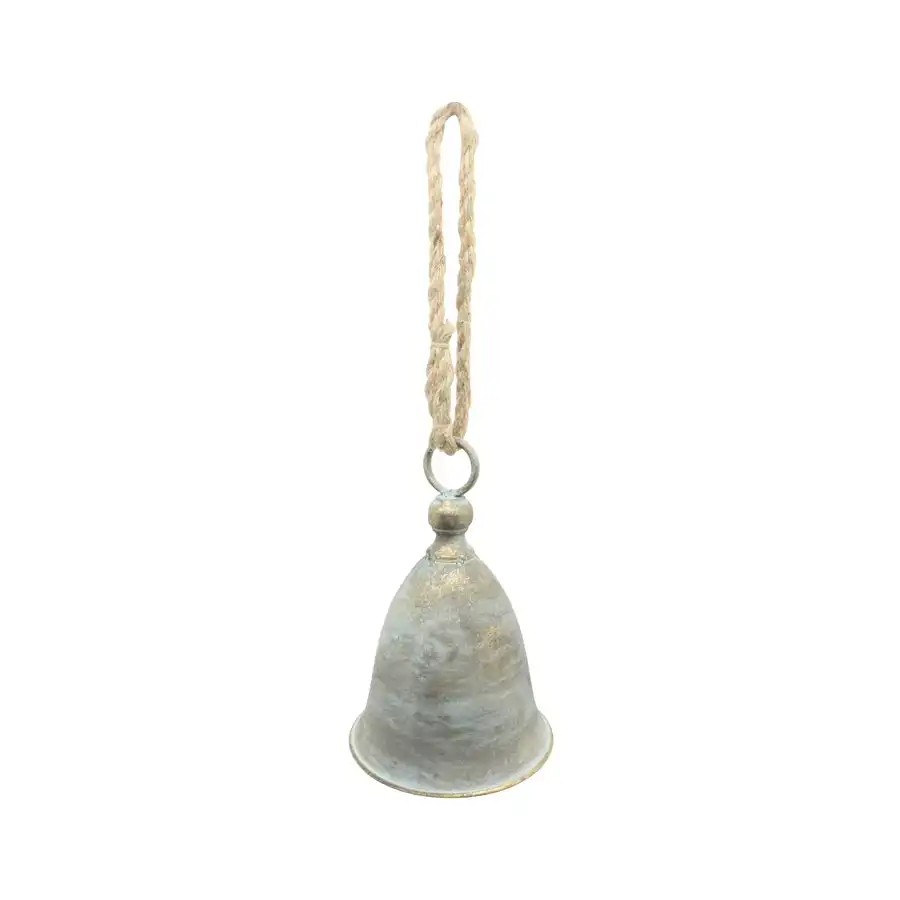 Willow & Silk Vintage Metal 23cm Golden Bell w/ Rope Handle