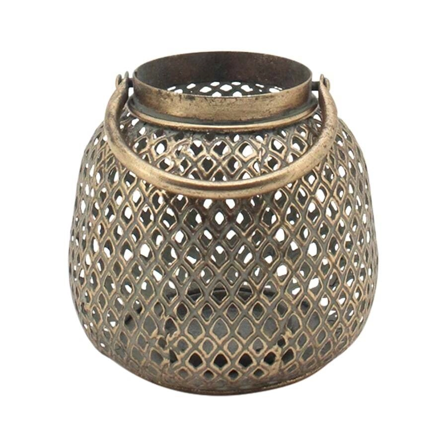 Willow & Silk Vintage Golden 16cm Diamant Pillar Candle Holder