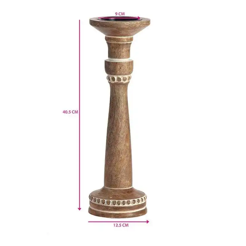 Willow & Silk Handmade 40cm Wooden Pillar Candle Holder