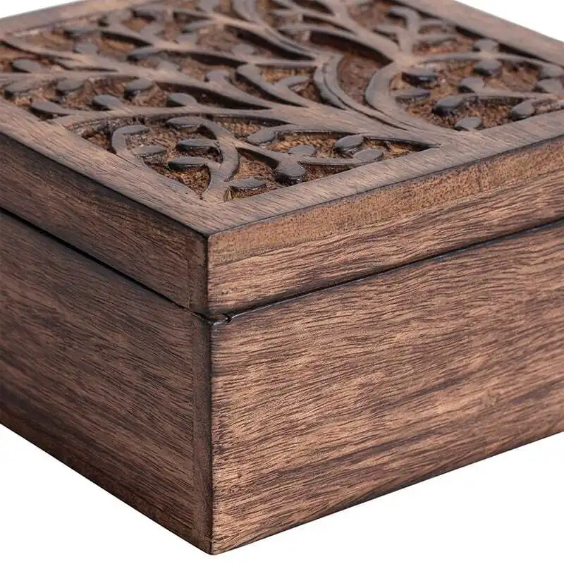 Willow & Silk Wooden 15cm Square Tree-of-Life Trinket/Ornament Box