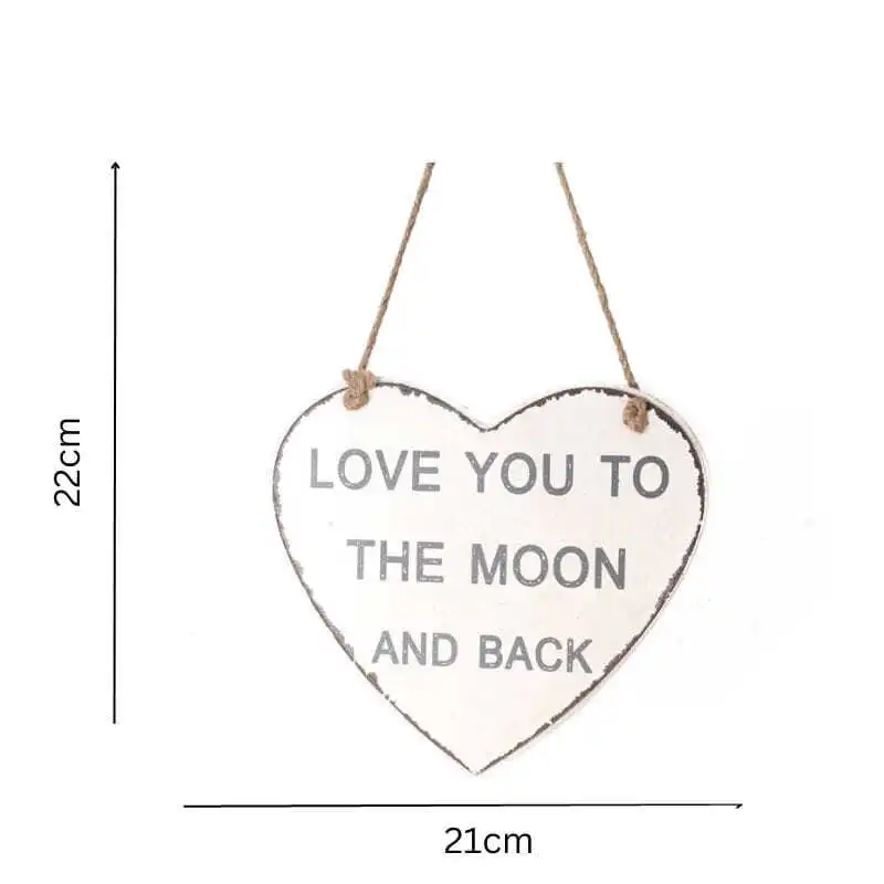 Willow & Silk Heart-Shape 22cm White 'Love You To The Moon' Sign Wall Art