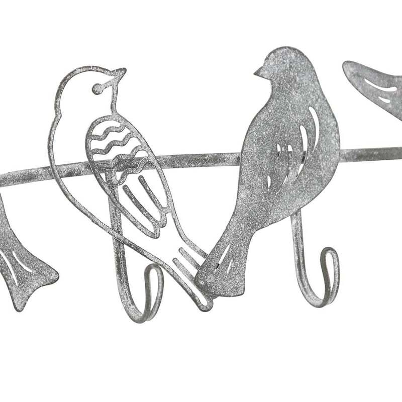 Willow & Silk Grey 32cm Bird Family 5 Wall Hook Coat/Scarf Organiser