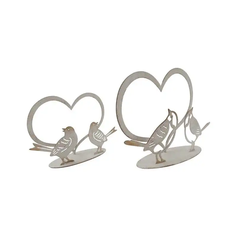 Willow & Silk Set of 2 White 20/15cm Lovebirds Heart Table Decor/Ornament
