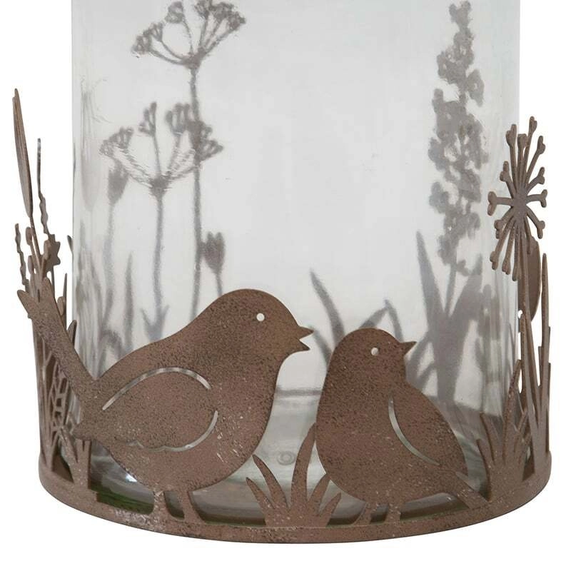 Willow & Silk Set of 2 Metal Glass 10.5cm Rustic Bird Candle Holders