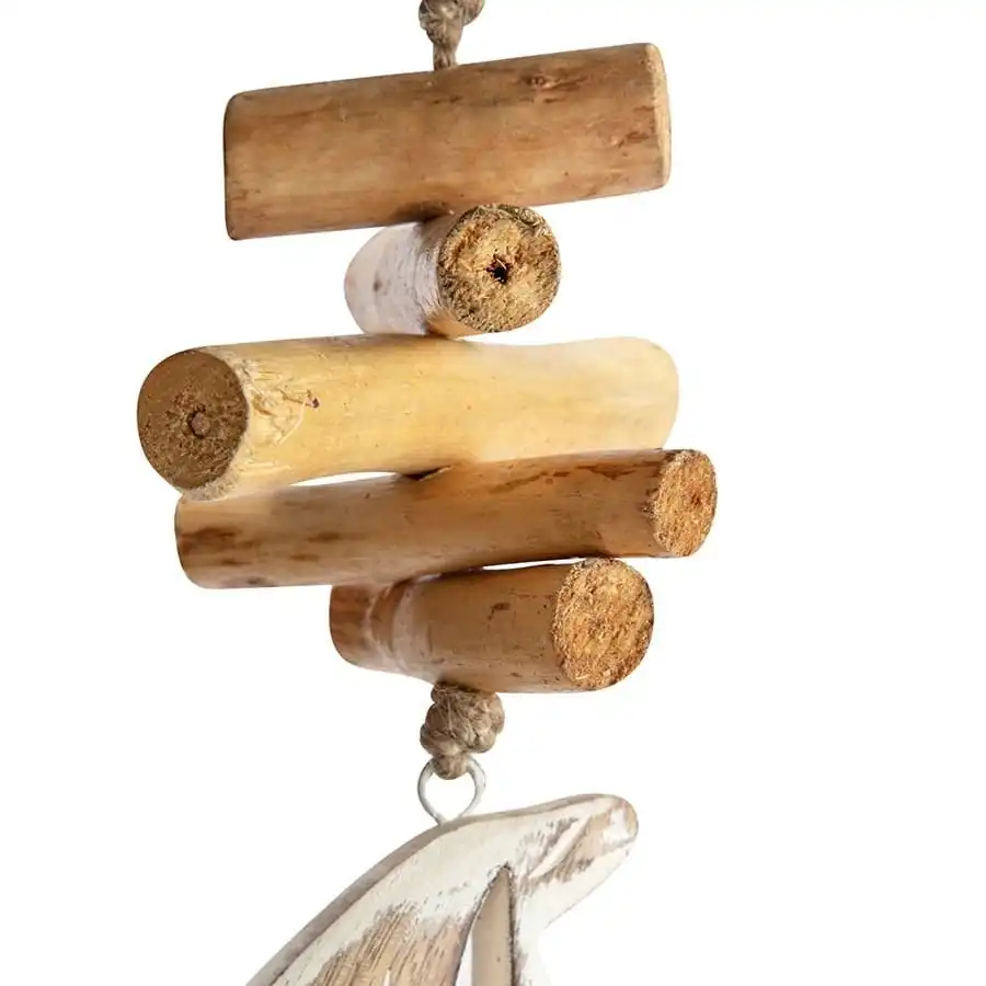 Willow & Silk Handmade 52cm Wooden Hanging Sailboat w/ Bell Decor