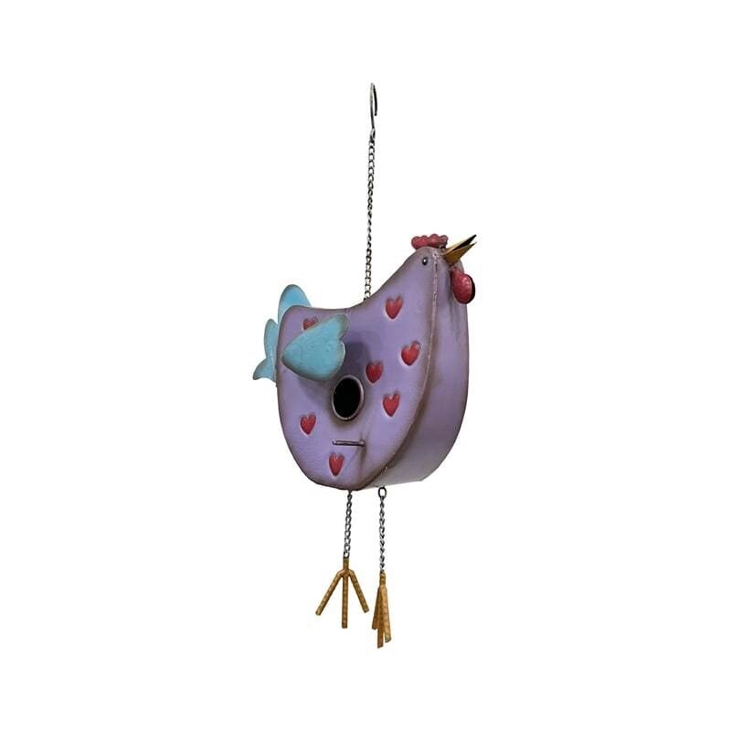 Willow & Silk Metal 52cm Hanging Garden Chook w/ Hearts Bird House