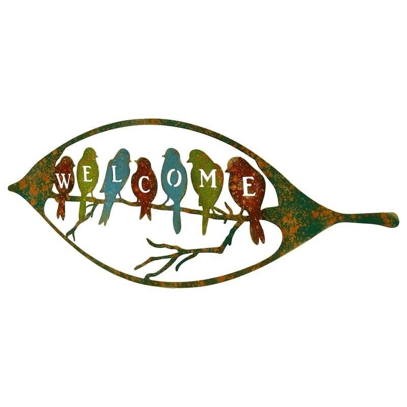 Willow & Silk Coloured Birds 'WELCOME' Sign Wall Art