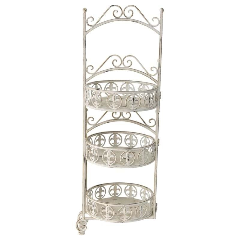 Willow & Silk Metal 76cm White Ornate 3-Tier Garden Pot/Planter Stand