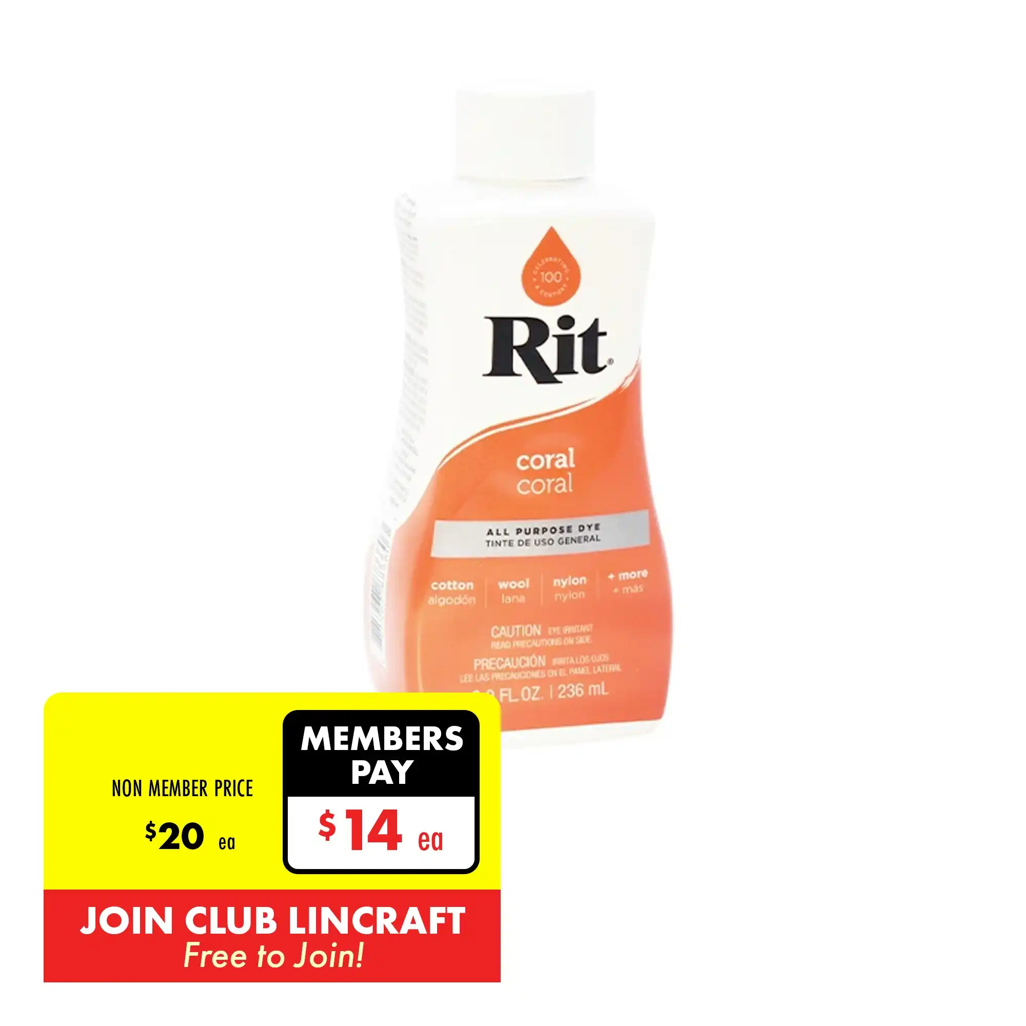 Rit Liquid Dye, Coral- 236ml