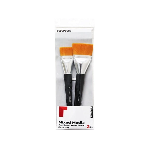 Reeves Mixed Media Brush Set, Gold Synthetic Long Handle- 2pk