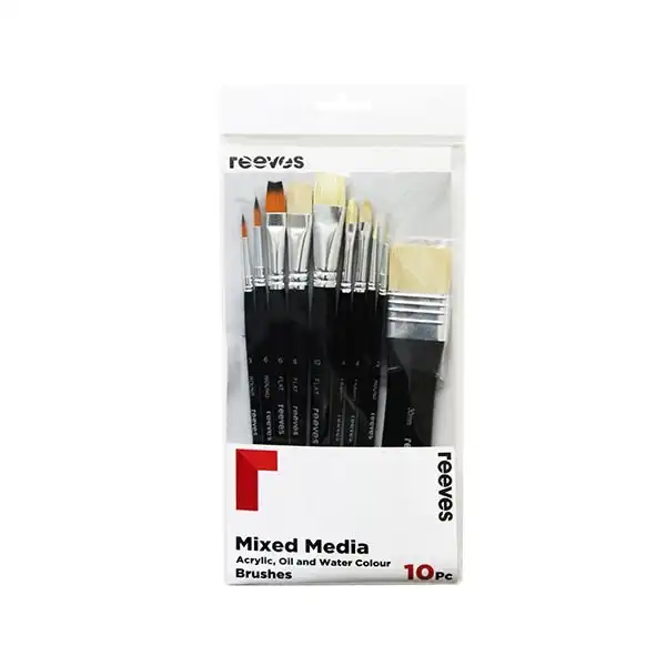 Reeves Mixed Media Brush Set, Gold Synthetic Short Handle- 10pk