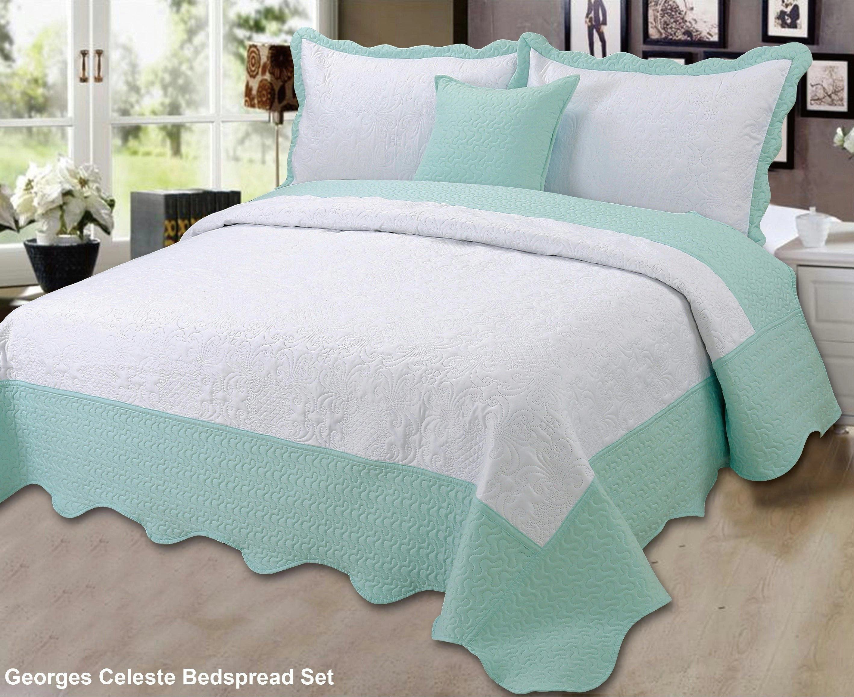 Georges Celeste Pinsonic Bedspread Set, Mint