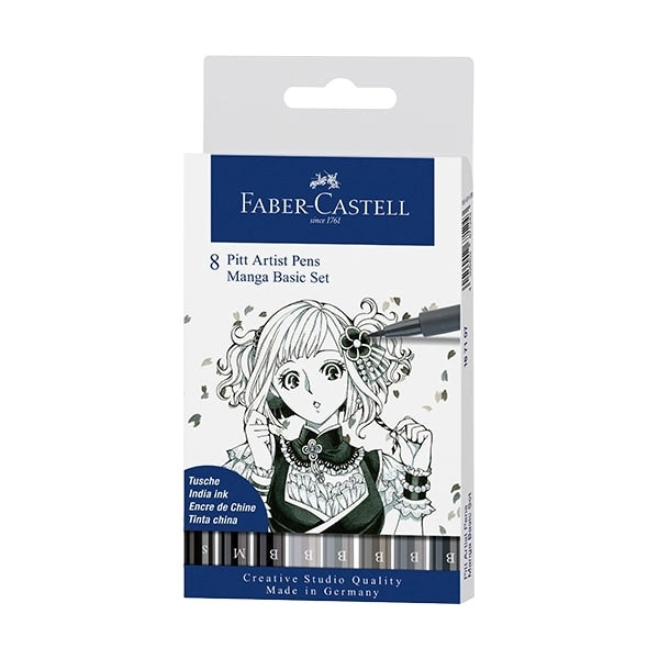 Faber-Castell Pitt Artist Pen Manga Set, Black Grey- 8pk