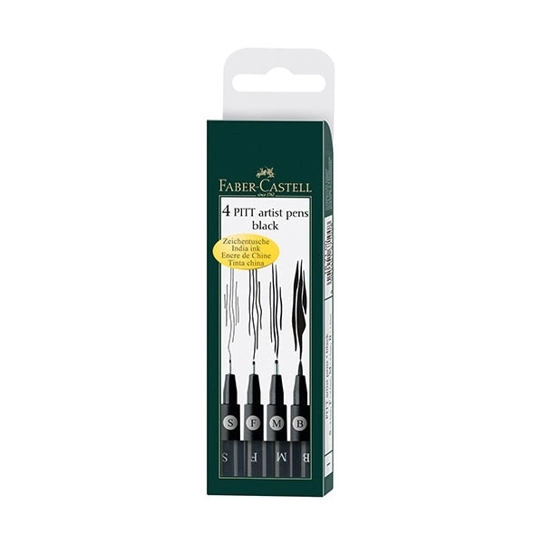 Faber-Castell Pitt Artist Pens Assorted Nibs, Black- 4pk