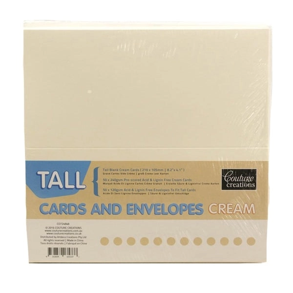 Couture Creations Card Plus Envelope Set, Cream Tall Slimline